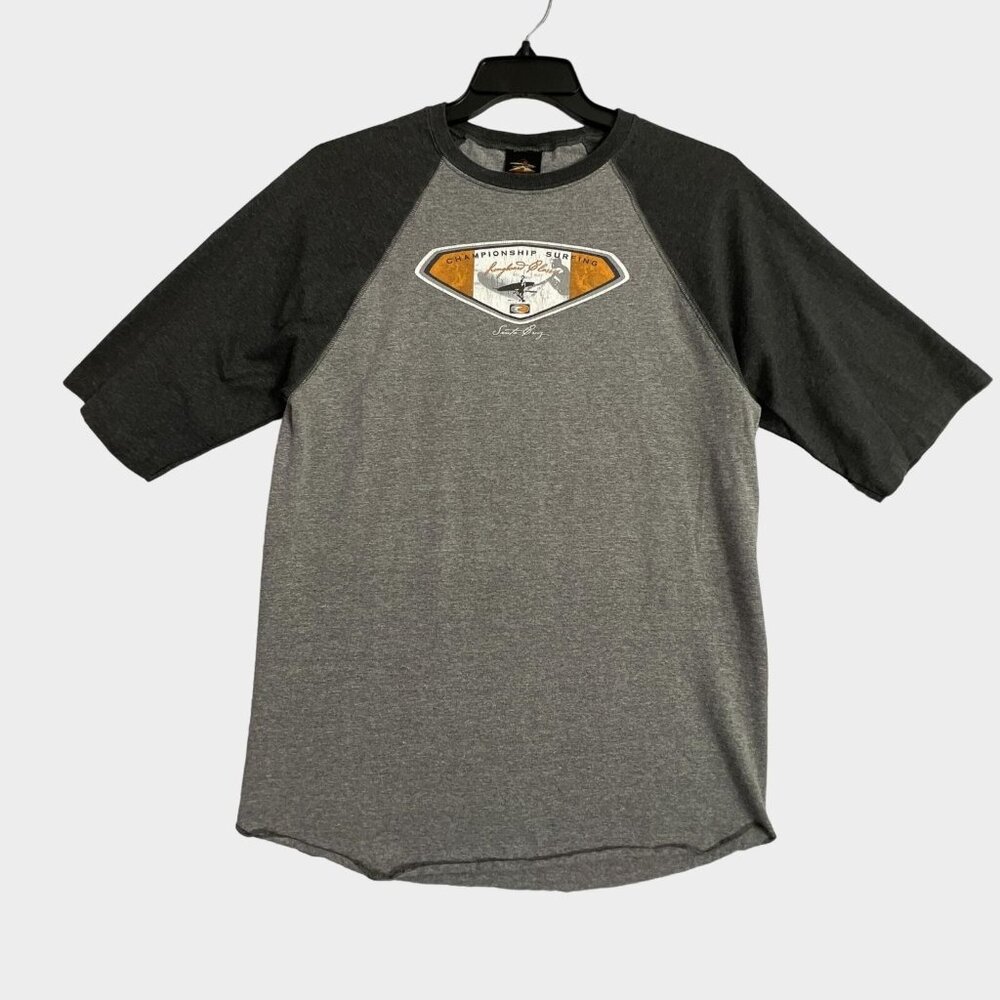 Vintage Champion Surfing Longboard T Shirt Mens Large Gray Santa Cruz Raglan Tee